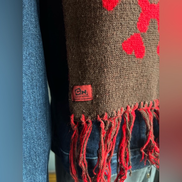 CARTOON NETWORK 2007 Double Woven Knit Reversible Scarf Brown Red Fringe - Picture 9 of 9